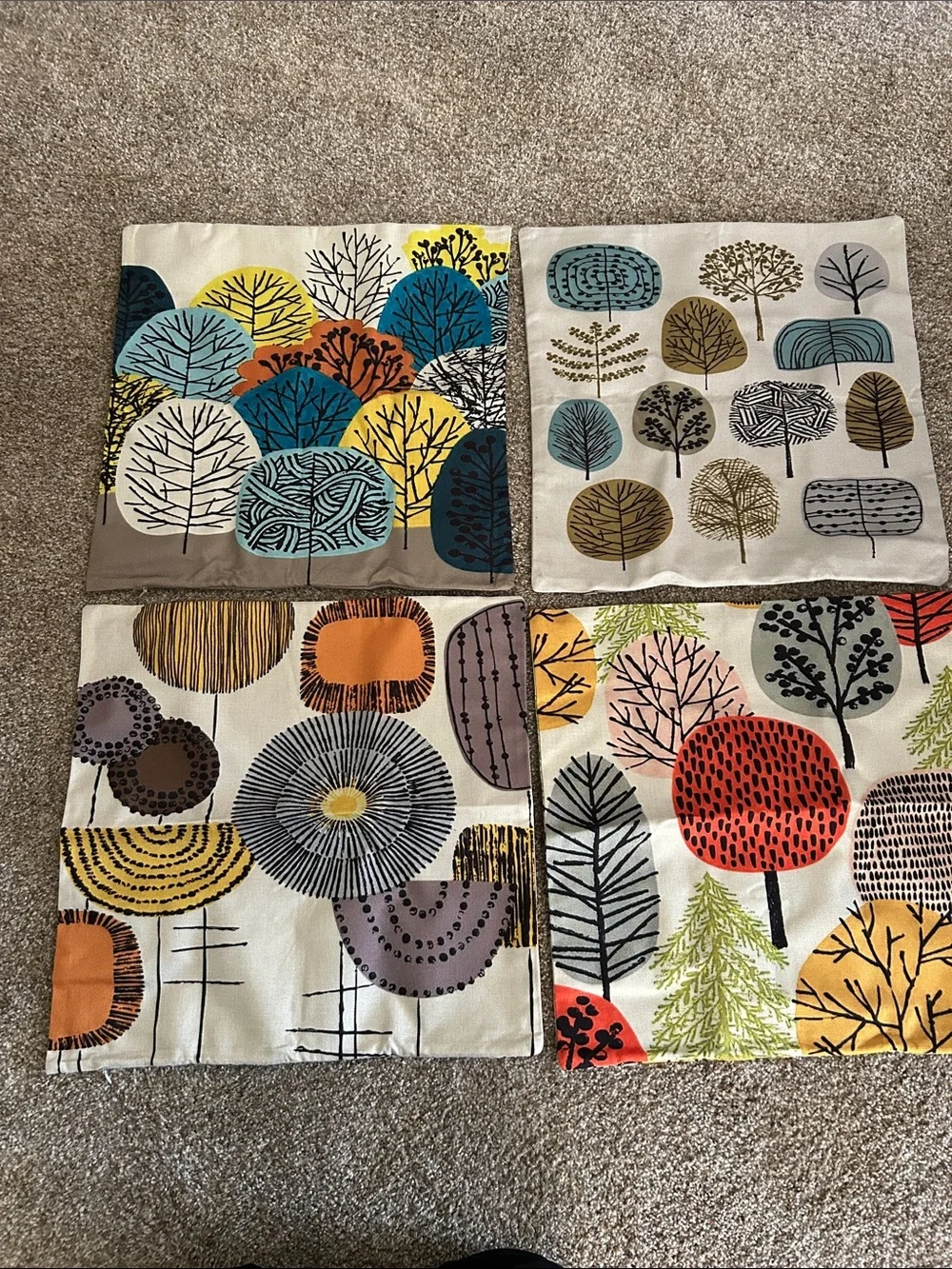 Set of 4 Mid-Century Modern Tree Print Fabric pillow covers “nwot” - Multicolor